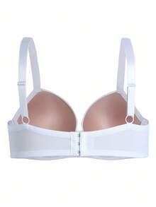 SHEIN 1 pieza Sujetador con aros de encaje francés romántico y cómodo para mujer de talla grande con diseño minimalista - Blanco - Ver 6