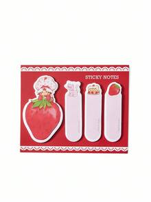 Strawberry Shortcake X SHEIN 80 Pcs Cute Strawberry Cartoon Sticky Notes, 4 Patterns With 20 Sheets Each, Suitable For Notes, Journals, Memos, And Decorating Anything You Want, Strawberry, Cat, Cake,Gift Ideas - Burgundy - View 4