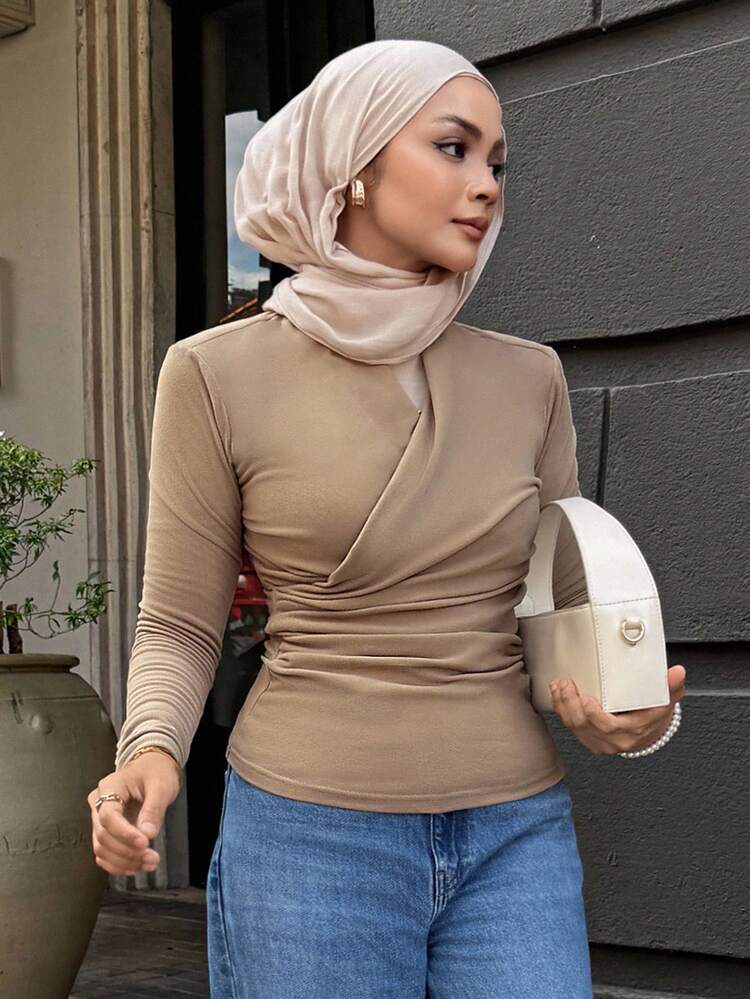 Sexy V-Neck Long Sleeve T-Shirt For Women, Autumn/Winter Base Layer Or Outerwear Modest Fashion