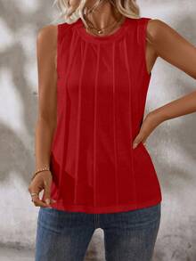 EMERY ROSE 女式纯色圆领休闲百搭背心，夏季 - 紅色 - 查看 3
