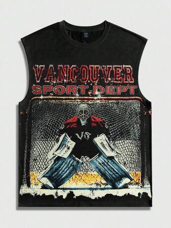 Street Life Men's Summer Street Letter Print Round Neck Casual Loose Fit Tank Top