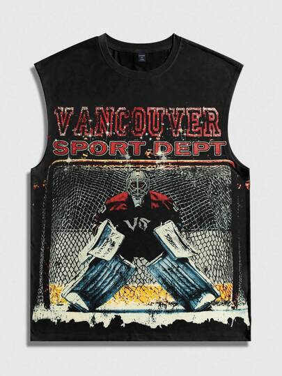 Street Life Herren Sommer Street Buchstabe Muster Rundhalsausschnitt Lässiges Loose Fit Tank Top