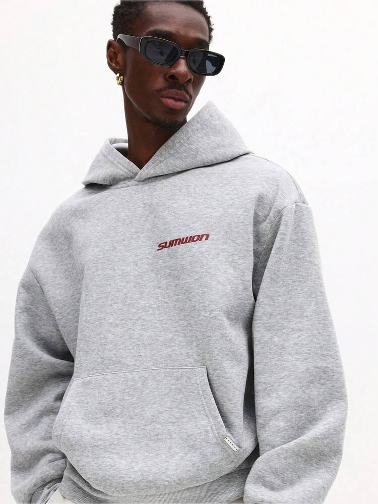 Grey Pullover Hoodie With Shield Logo Print