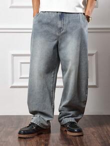 SUMWON Relaxed Fit Wide Leg Chino Jeans Classic Retro Style Baggy Denim Pants With Straight Cut Oversized Street Fashion All Season Bottoms