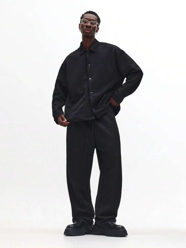 Textured Quilted Shacket With Matching Joggers