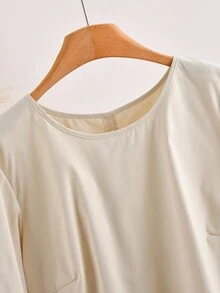 CosyJoli Plus Size Casual Bowknot Back Round Neck Pullover Shirt Fall - Apricot - View 5