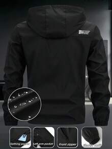 Manfinity Homme Plus Size Men's Hooded Zip-Up Long Sleeve Jacket Men Zip Up Jacket Hoodie Jacket Men Jacket Zip Up Techwear Men Techwear Jacket - Black - View 2