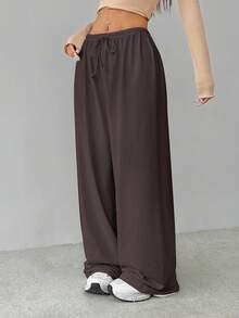 SHEIN Tall Soft White Knitted Home Baggy Pants, Loose Pant - Mocha Brown - View 5