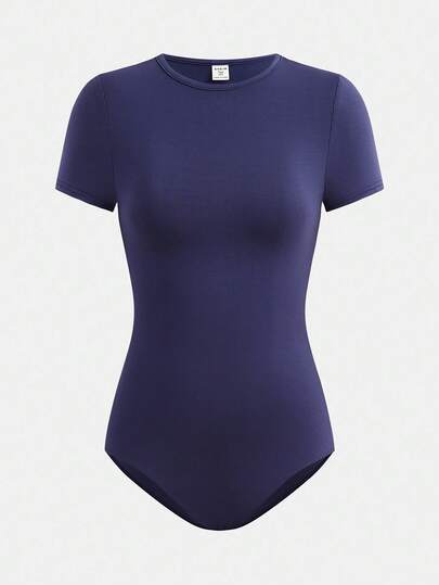 SHEIN Girlism Teen Girl Solid Color Crew Neck Snug Fit Casual Short Sleeve Jumpsuit