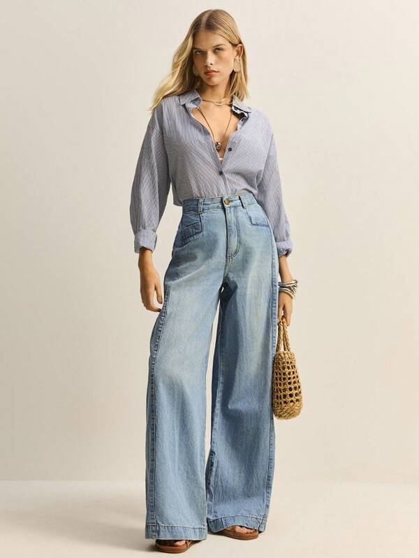 Daynim Calça Wide Leg com Bolsos Alfaitaria