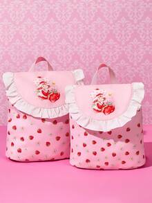 Strawberry Shortcake X SHEIN 1个卡通花卉卡通人物图案背包，配有可调节肩带，休闲日用背包/旅行包，适合女性和女孩，草莓、甜美、田园风格，礼品之选 - 粉色 - 查看 2