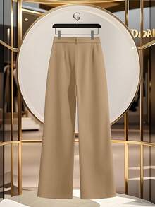 GlowEve 女式优雅口袋装饰高腰阔腿裤 - 杏色 - 查看 2