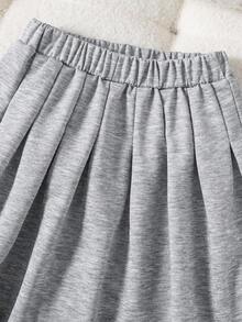 Tween Girls' Grey Back-To-School 2-Piece Set,Autumn Casual School Letter Print Striped Patchwork Pleated Skirt With Elastic Waist,Fashion Versatile - Multicolor - View 5