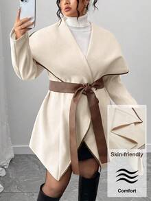 Elenzga Women's Plus Size Lapel Long Sleeve Waist Patchwork Leather Slim Fit Elegant Commuter Jacket Winter Fall Autumn