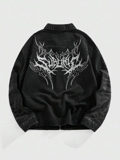 Street Life Giacca di jeans casual con chiusura lampo e maniche lunghe, con motivo gotico, autunnale, da uomo