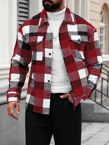 Manfinity Homme Men's Casual Commuter Plaid Long Sleeve Jacket, Autumn/Winter Men Checkered Plaid Flannel Jacket - Multicolor - View 3