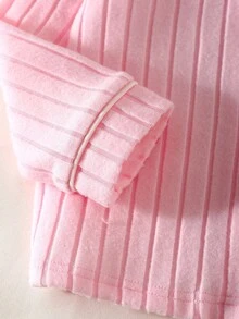 Young Girl Solid Button Front Top & Pants PJ Set - Pink - View 5