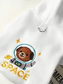 PETSIN 1 件宠物服装，可爱刺绣宇航员连帽衫，猫狗秋冬季保暖服 - 白色 - 查看 4