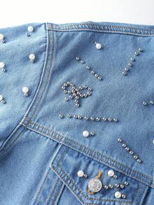 GlowEve Women's Faux Pearl Front Button Fashionable Long Sleeve Denim Jacket And Coat