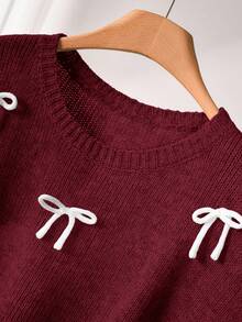 CosyJoli Plus Size Casual 3D Bow Round Neck Batwing Sleeve Loose Knit Top