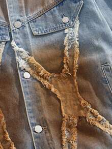 ROMWE MEN Grunge Punk Veste en jean décontractée à manches longues et à simple boutonnage vintage pour hommes, automne - Noir - Voir 4