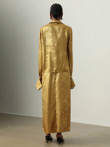 Lyxana 女士优雅金箔衬衫和不对称半身裙套装 - 金色 - 查看 2