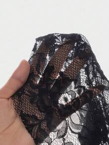 SHEIN Raffinéa Almamuse 女式 Y2k 极简主义性感可爱 V 领长袖披肩假 2 件黑色蕾丝嬉皮透明紧身衣，通勤友好，时尚百搭，适合所有季节，与校园女孩和街头风格专家的风格相同，波西米亚风女装 - 黑色 - 查看 8