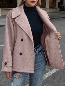 EMERY ROSE Women's Casual Lapel Double-Breasted Loose Jacket, Autumn - Dusty Pink - View 6