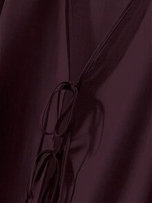 Linhara مجموعة قطعتين للمرأة ذات المقاسات الكبيرة، ملابس علوية لون سادة وبنطلون فضفاض - عنابي اللون - مشاهدة 6