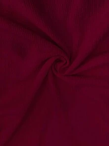 Franclia 女式纯色修身斜肩长袖T恤，罗纹针织上衣 - 紅色 - 查看 4