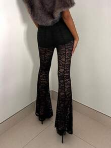 EgrlEra Women's Flared Lace Pants Fall For Women, Autumn/Winter Style, Party - Black - View 2