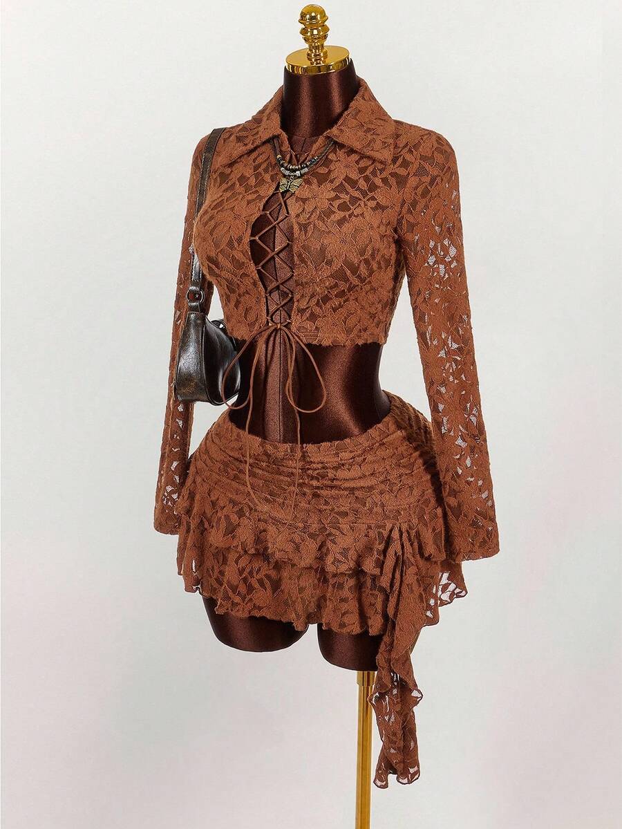 Amplova Áo buộc dây phía trước họa tiết cổ điển, phù hợp cho các lễ hội âm nhạc và tiệc tùng - Nhiều màu - Xem 1