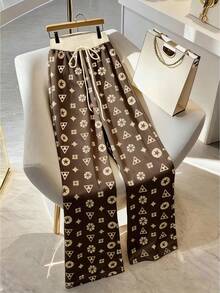 GlowEve بنطلون كاجوال مطبوع بطباعة هندسية عشوائية للنساء