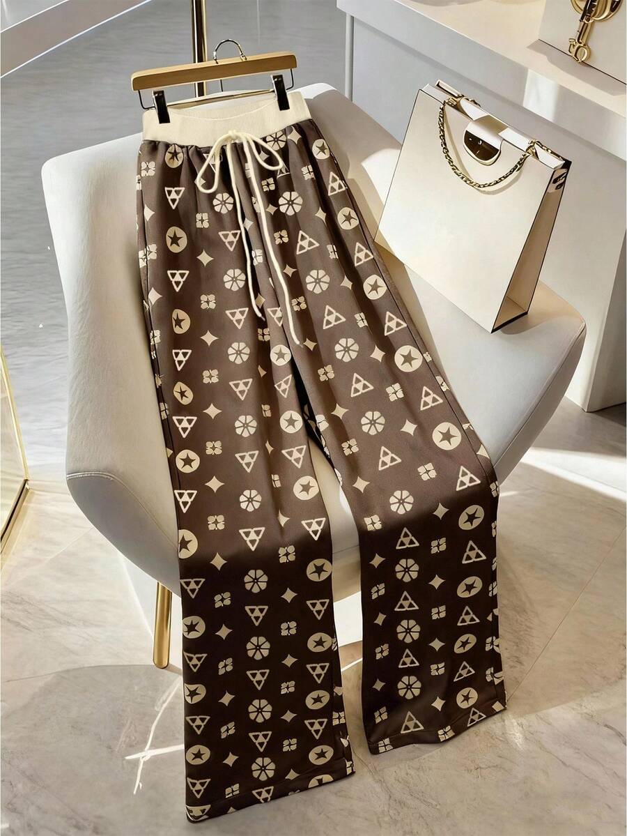 GlowEve بنطلون كاجوال مطبوع بطباعة هندسية عشوائية للنساء