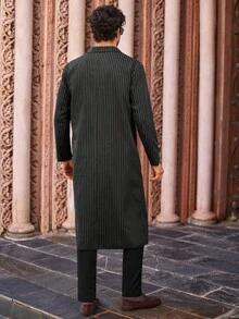 Manfinity VCAY Men's Casual Black & White Vertical Striped Mid-Length Windbreaker, Autumn/Winter - Black and White - View 2