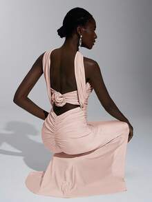 Elitara 优雅、浪漫、性感、简约、针织、有弹性、露肩、露背、紧身、时尚、网红风格、适合节日、度假、生日派对、婚礼、伴娘礼服 - 粉色 - 查看 3