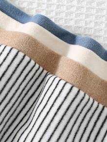 Cozy Pixies 4件套男婴/女婴柔软针织条纹纯色圆领长袖T恤和连体衣 - 彩色 - 查看 7