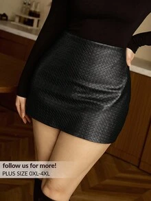 Elaquor Váy xếp ly da PU màu trơn cỡ lớn đa năng cho nữ - màu đen - Xem 2