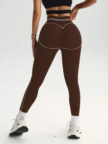 Easithlete 1 Stück feuchtigkeitsableitende Stoff Kontrast Farbband Design Basis Schwarz & Weiß Sporthose, geeignet für Training, Yoga, nahtlos