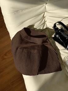 Comfortcana Saia curta de malha casual com cintura elástica feminina, marrom café, outono/inverno