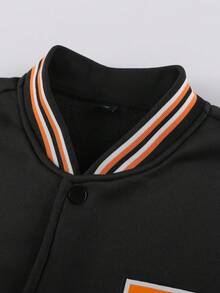 Manfinity Campus Court Aesthetic Post--Men's Casual College Winter Jacket, Style Button Up Baseball Varsity Jacket, Outdoor,Academy, Grunge - Black - View 4