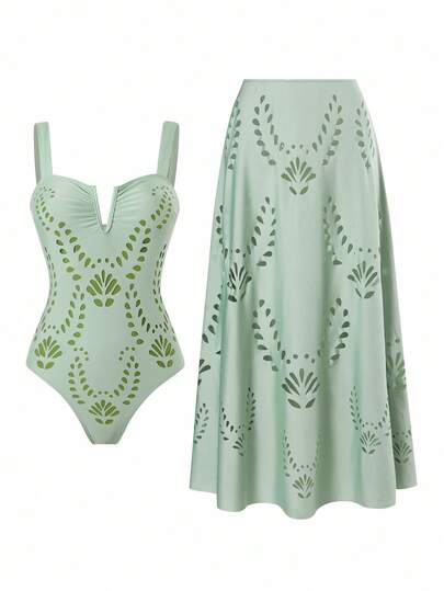 Swim Oasis V-Neck Sleeveless Women Swimsuit & Long Skirt Set