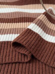 Sunspun Damen Lässig Crew Neck gestreifter Kontrast Farbe Langarm Slim Fit Pullover Sweater - Verschiedenfarbig - Übersicht 8