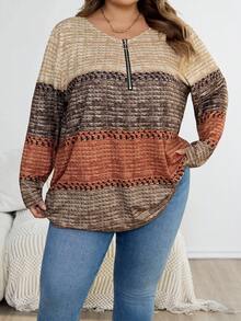 SHEIN CURVE+ Áo thun cổ bẻ màu nâu Giáng sinh cỡ lớn dành cho nữ, áo thun chủ đề Giáng sinh dành cho nữ, quần áo thu/đông cỡ lớn - Nhiều màu - Xem 6