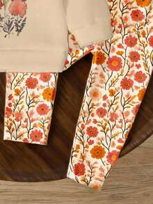 2 件套可爱甜美女婴休闲花卉印花针织柔软圆领长袖运动衫和紧身裤套装，适合秋冬季，舒适时尚，非常适合分层穿着、户外、摄影、居家、学校、节日、礼物 - 彩色 - 查看 3