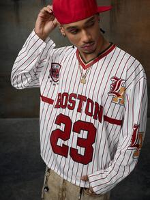 AXEPEAK Camiseta de manga larga con gráfico de letras casual para hombre, otoño - Multicolor - Ver 6