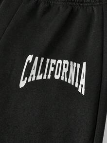 SHEIN 女童熊印花圆领长袖运动衫和紧身裤套装 - 黑與白 - 查看 4