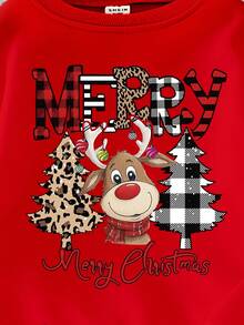 Autumn Family Matching Christmas Outfit For Young Girls,Reindeer & Christmas Tree Print Crew Neck Sweatshirt With Leopard Print Leggings 2 Piece Set - Multicolor - View 4