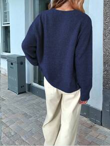 SHEIN Plus Size Women's Casual Solid Color Front Button Dropped Shoulder Loose Cardigan, Autumn/Winter