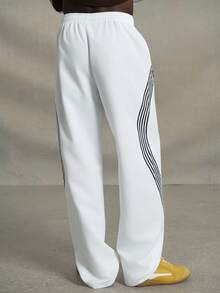 PAVTROS Men's Contrast Stripe Drawstring Pocket Casual Versatile Pants, Going Out Long Straight Leg Pants, For Husband, Boyfriend Gifts, For Back To School - White - View 2